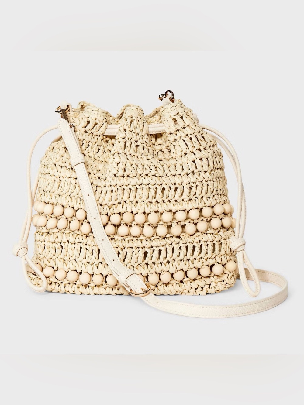 Universal Thread Woven Beaded Drawstring Crossbody Bag - Cream